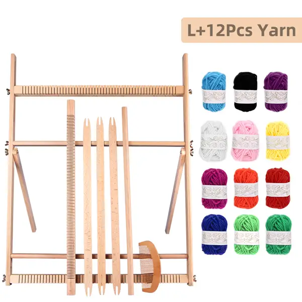 Large weaving loom with 12-color yarn set — 60 × 47 cm frame