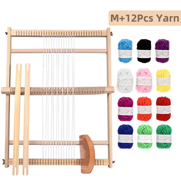 Medium weaving loom with 12-color yarn set — 50 × 39 cm frame